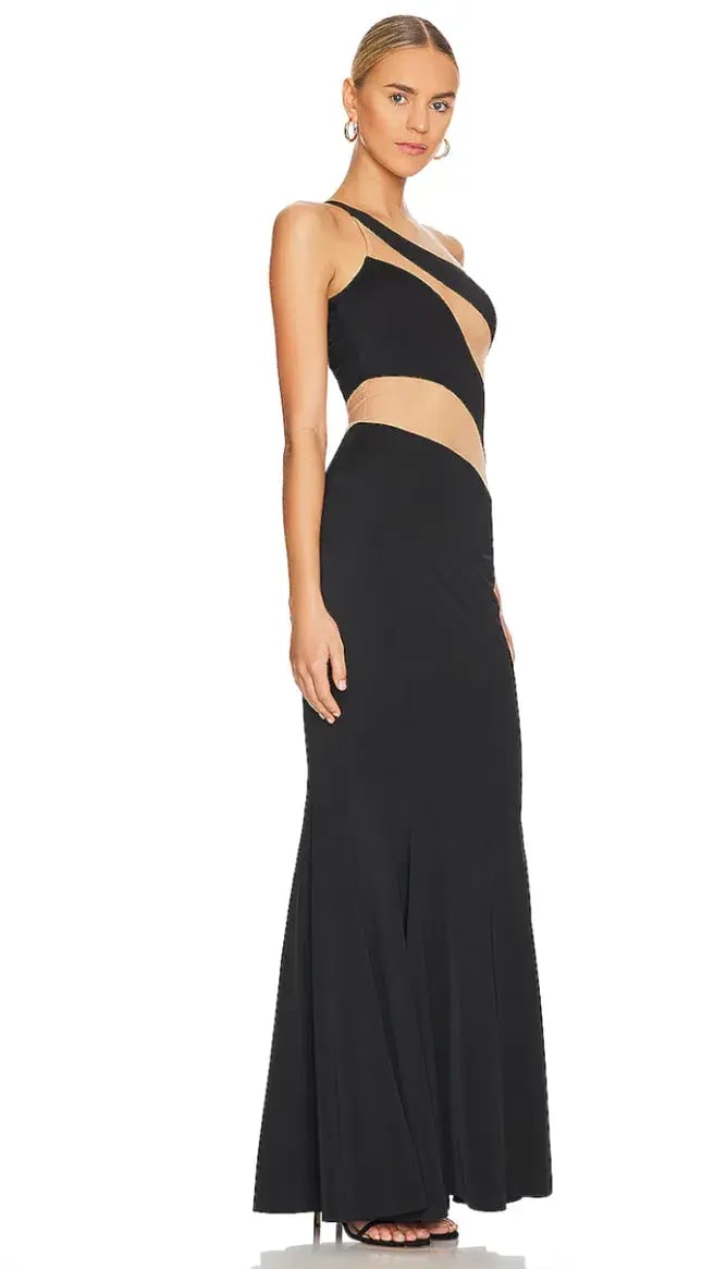 Norma Kamali Snake One-Shoulder Mesh-Paneled Stretch-Jersey Gown Black Size xxs photo 2