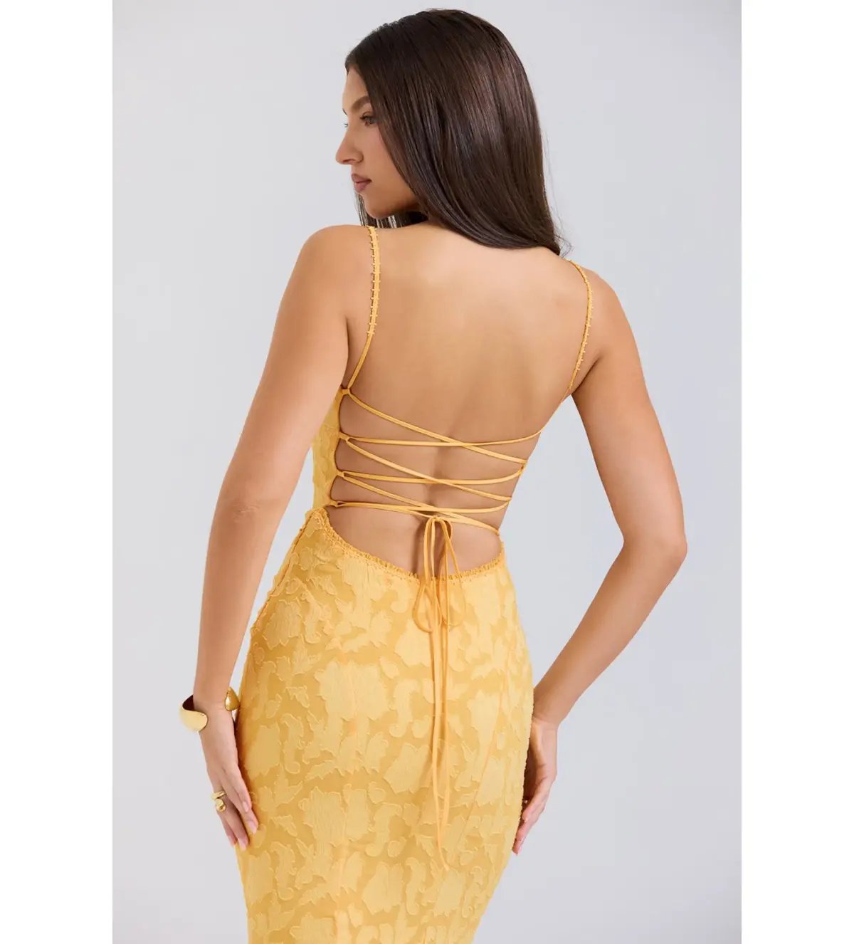 House of CB Joan Lace Up Back Maxi Dress Apricot Size XS/AU 6 photo 5