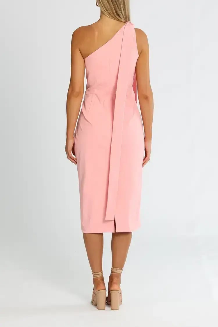 Elle Zeitoune One Shoulder Midi Dress in Pink Size 14 photo 3