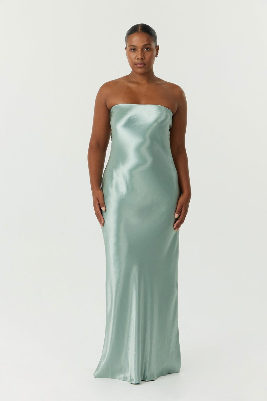 Third Form Satin Tie Back Strapless Maxi Dress - Wave photo 3
