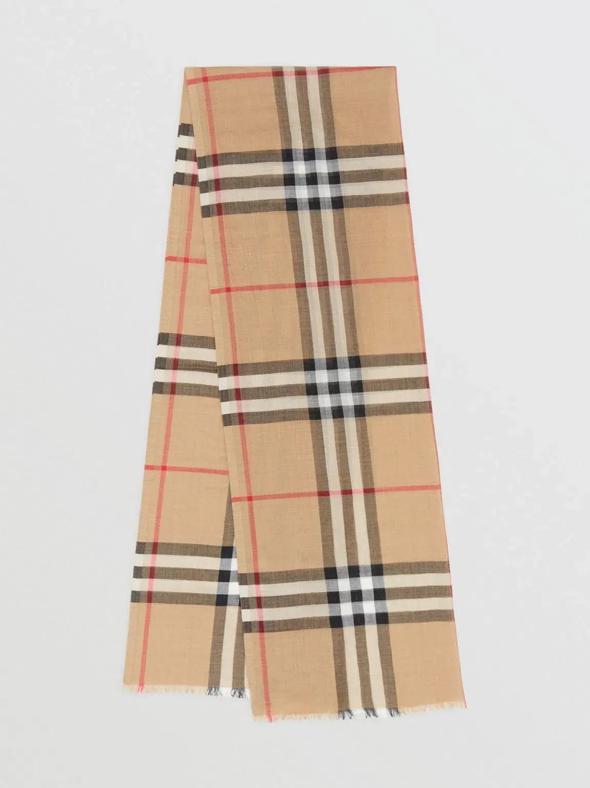 Burberry Lightweight Check Wool Silk Scarf Archive Beige photo 3