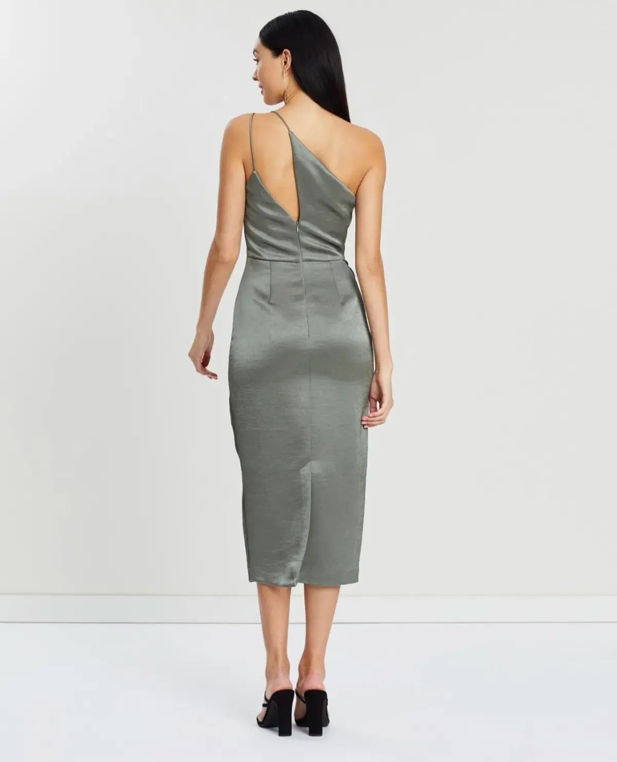 Bec & Bridge Mila Asymmetric Midi Dress Khaki Size 6 photo 2