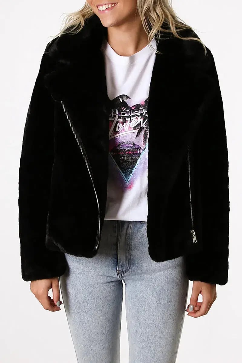 Ena Pelly Classic Faux Fur Jacket Black Size 6 photo 3
