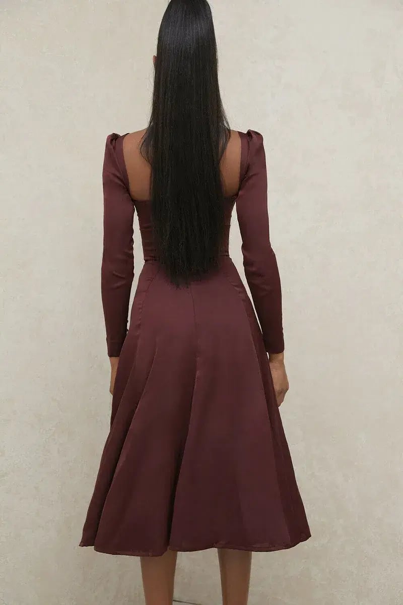 House of CB Arlinda Long Sleeve Midi Dress Brown Size 10 photo 3