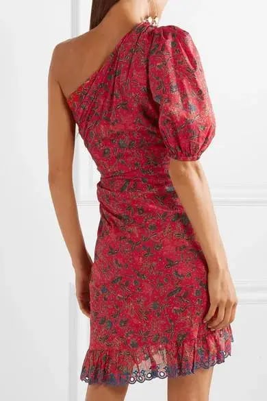 Isabel Marant Etoile Esther One Shoulder Mini Dress in Red Print Size 8 photo 4