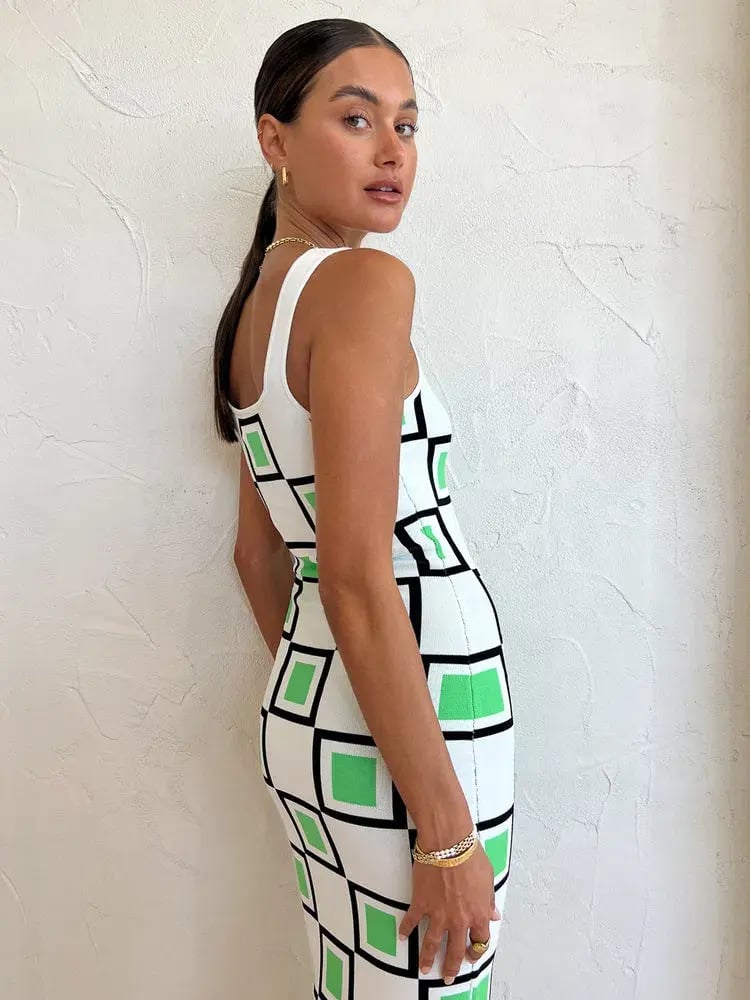 By Johnny  Lipari Knit Midi In Green Ivory Black Size 6 photo 6