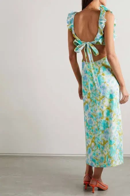 Zimmermann High Tide Frilled Midi Dress Floral Green Size 4 /AU 16 photo 3