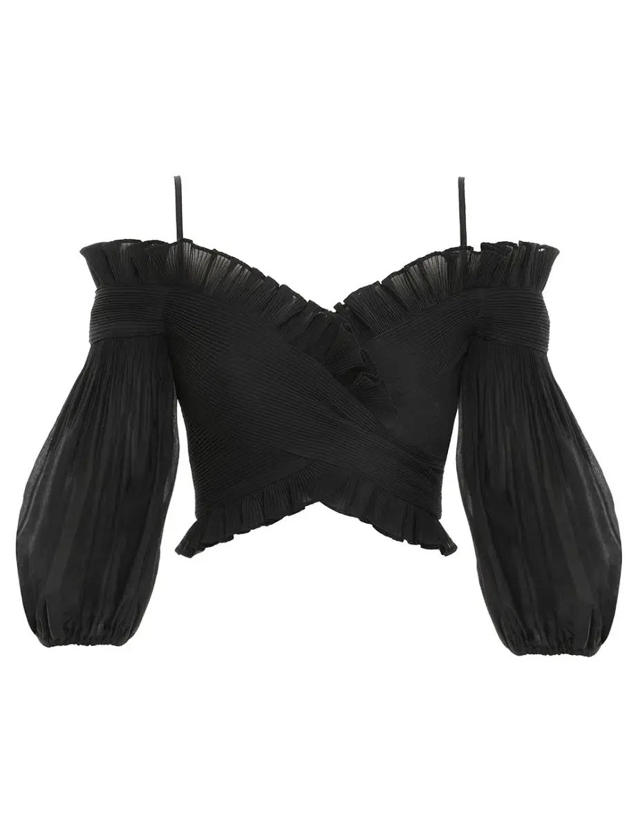 Zimmermann Pleated off The Shoulder Top and Midi Skirt Set Black suitable fit Size 10 photo 3