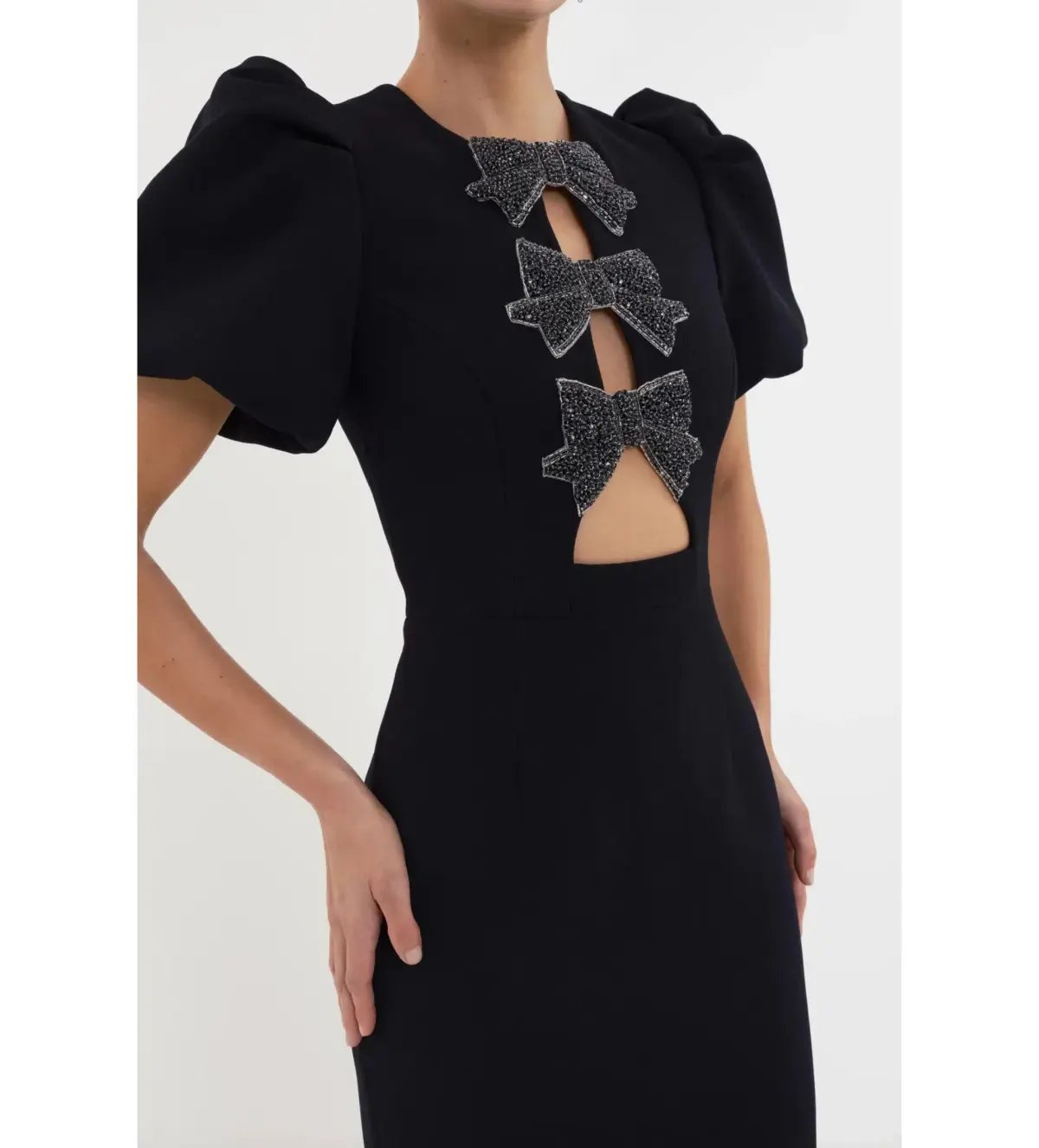 Rebecca Vallance Eliana Puff Sleeve Midi Dress Black Size AU 14 photo 3