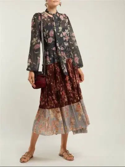 Zimmermann Unbridled Pleated Midi Dress Spliced Floral Print Size 1 / AU 10 photo 3