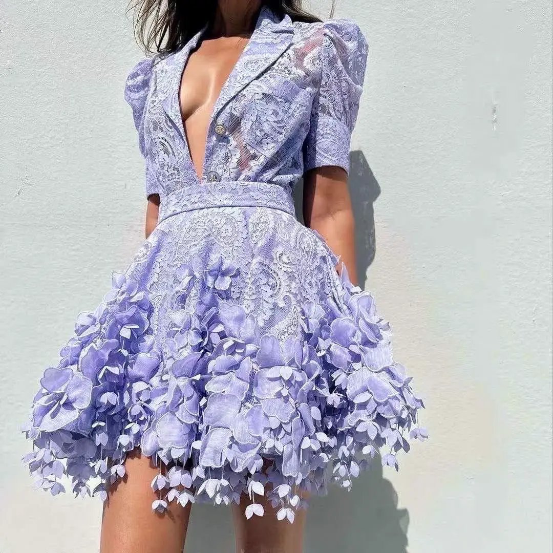 Zimmermann High Tide Lace Shirt & Lace Flip Mini Skirt Set Purple Size 0 / Au 8 photo 2