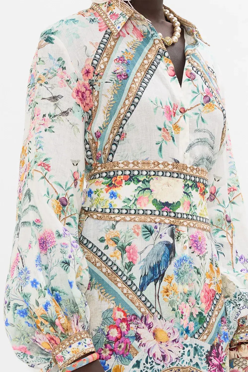 Camilla High Low Midi Linen Shirt Dress Plumes and Parterres Size AU 14 photo 3