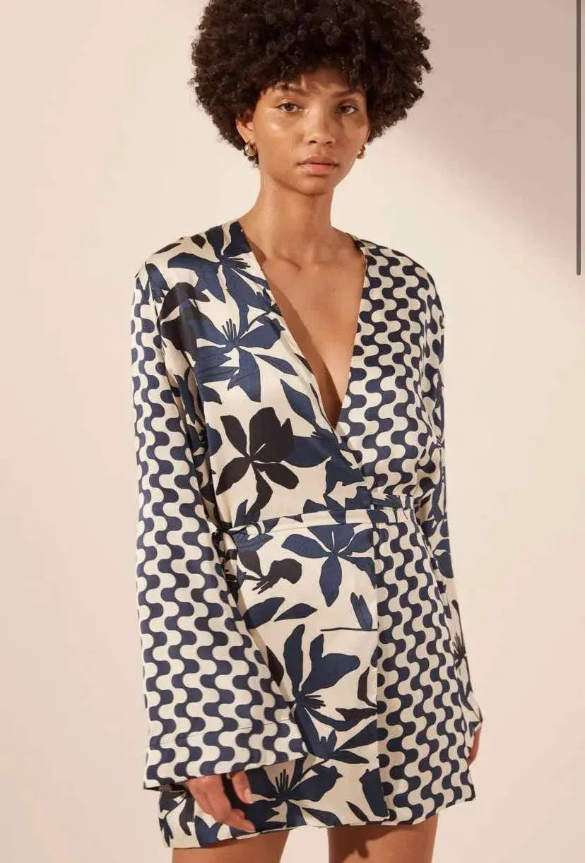 Shona Joy Magnolia Silk Contrast Wrap Mini Dress Print Size 8 photo 2