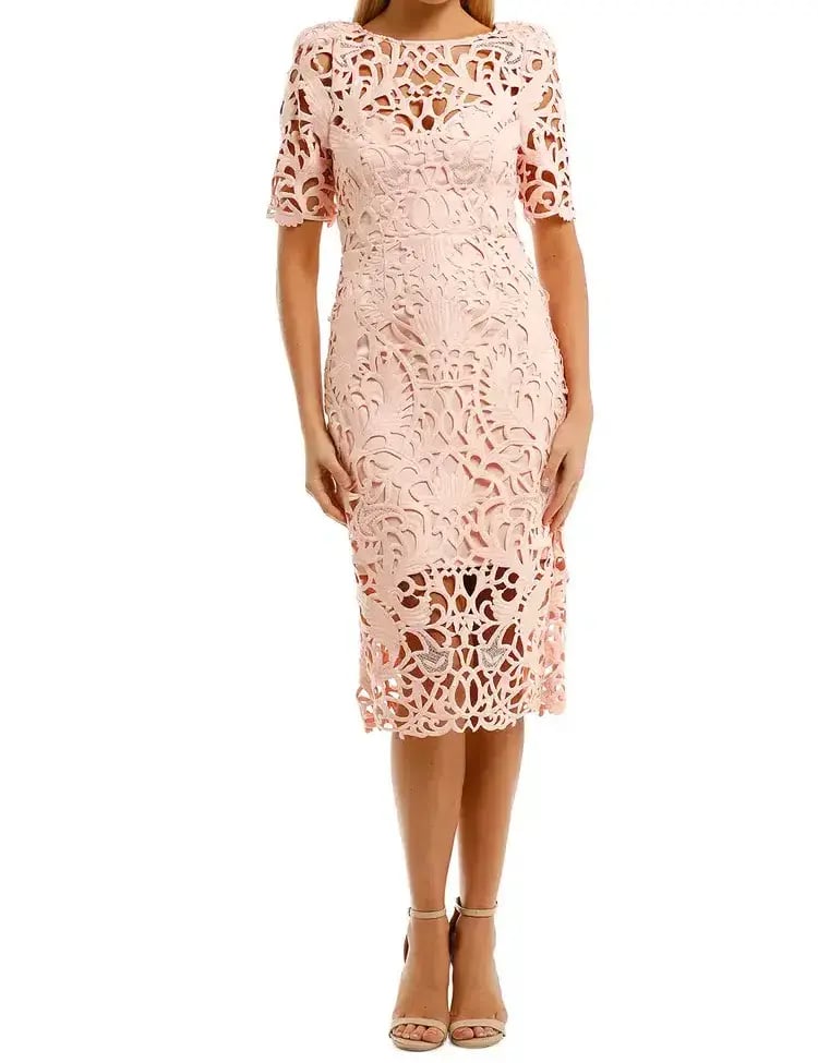 Melbourne Cup Day Best Dress - Thurley Utopia Lace Midi Dress in Seashell Pink with choice of 1 fascinator photo 2