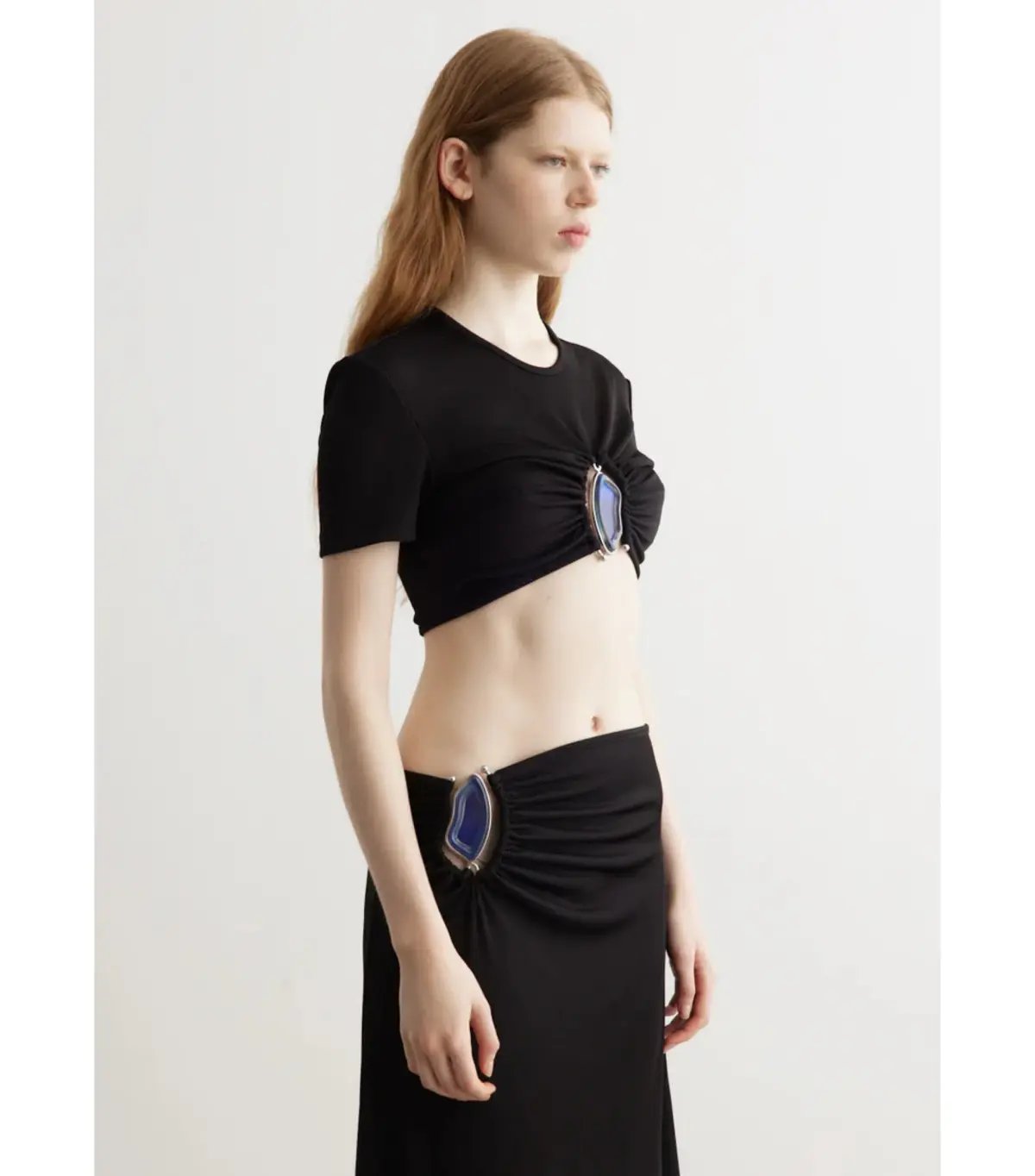 Christopher Esber Moodstone Ruched Crop T-Shirt and Maxi Skirt Black Size AU 8 photo 3
