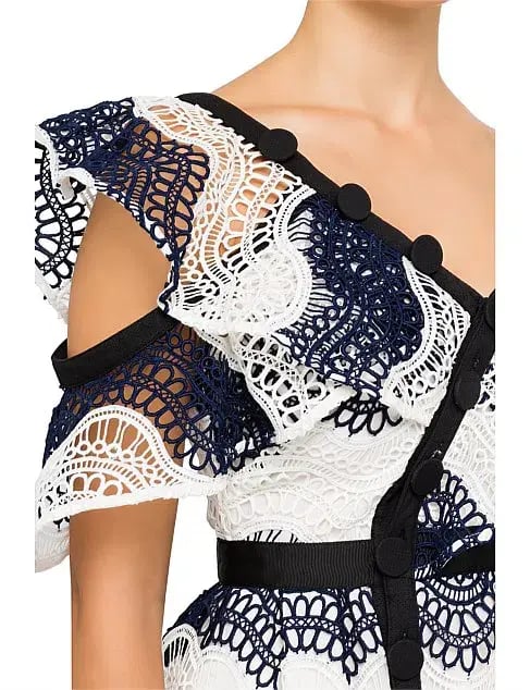 Self Portrait Wave Lace Frill Minidress Dress White/Navy Size10 photo 3