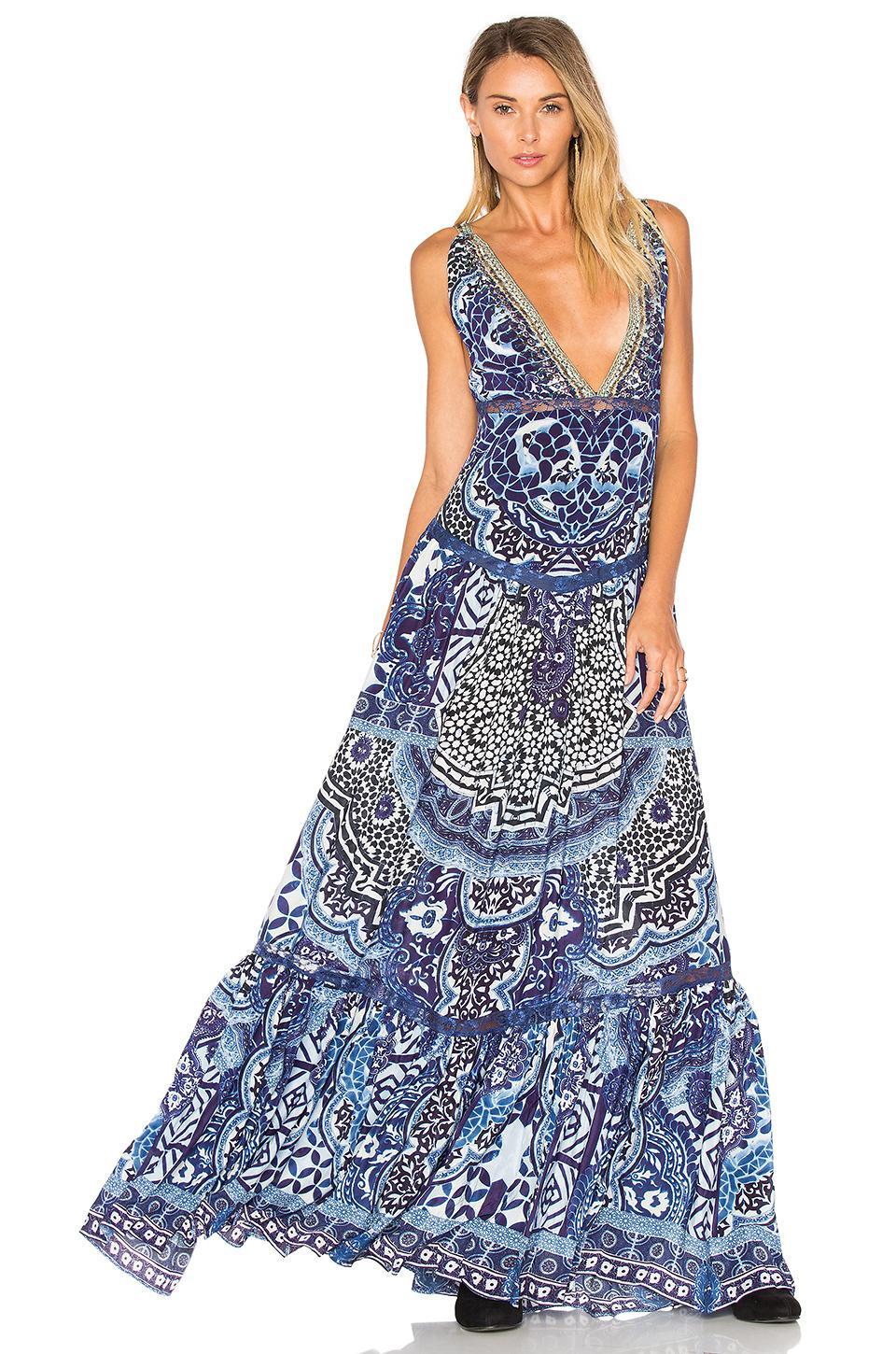 Camilla Under The Medina Moon V-neck Gathered Tiered Maxi Dress Blue Size 12 photo 2