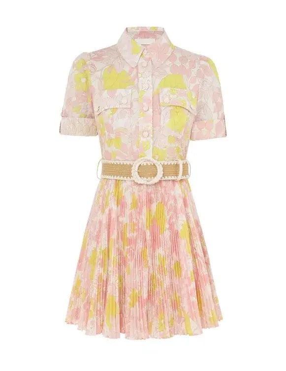 Zimmermann Size 1  Pop Pleated Mini Dress Pink/Yellow Floral Size 10 photo 4