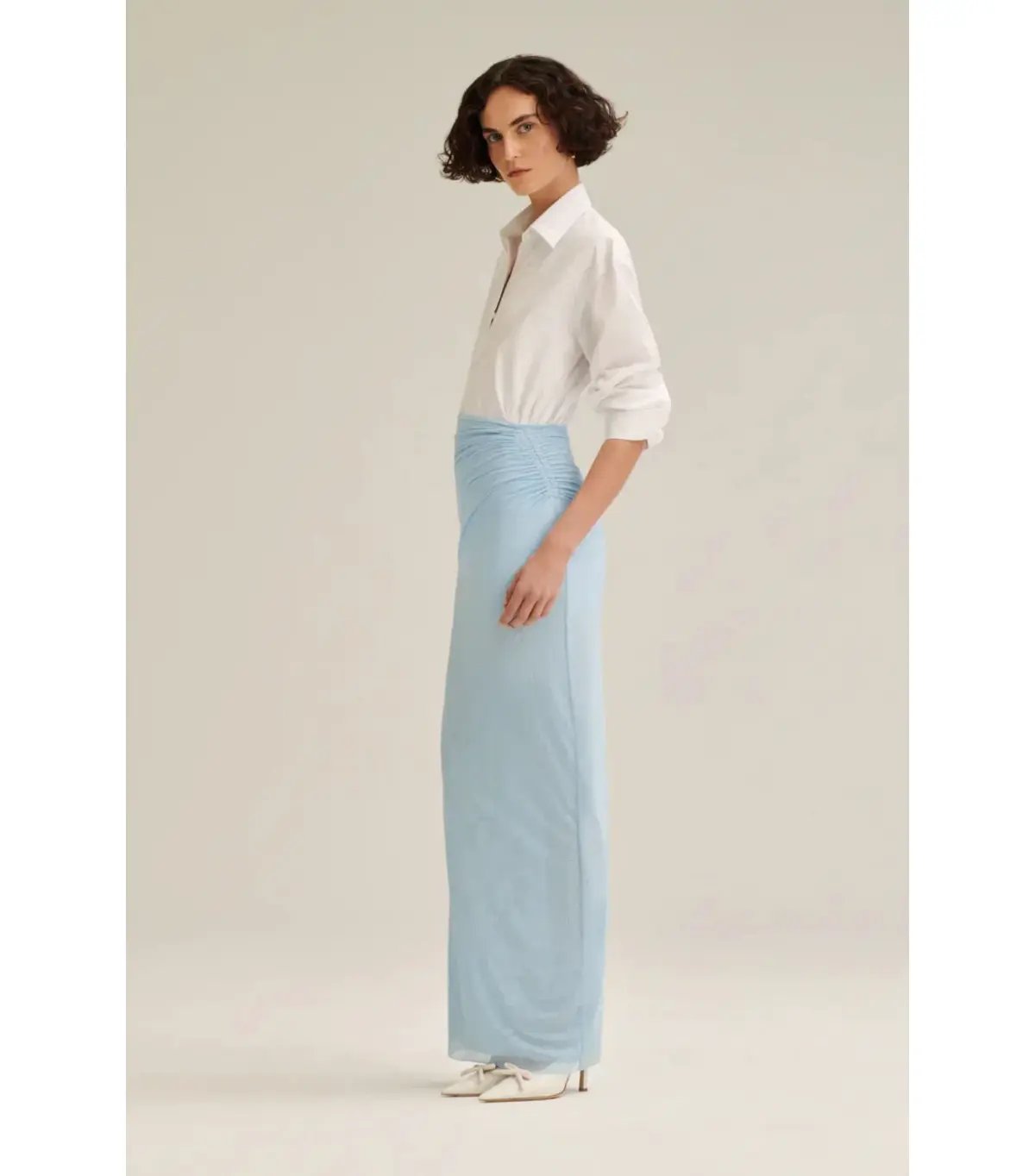 Scanlan Theodore Mesh Drape Top And Skirt Pale Blue Size AU 10 photo 5