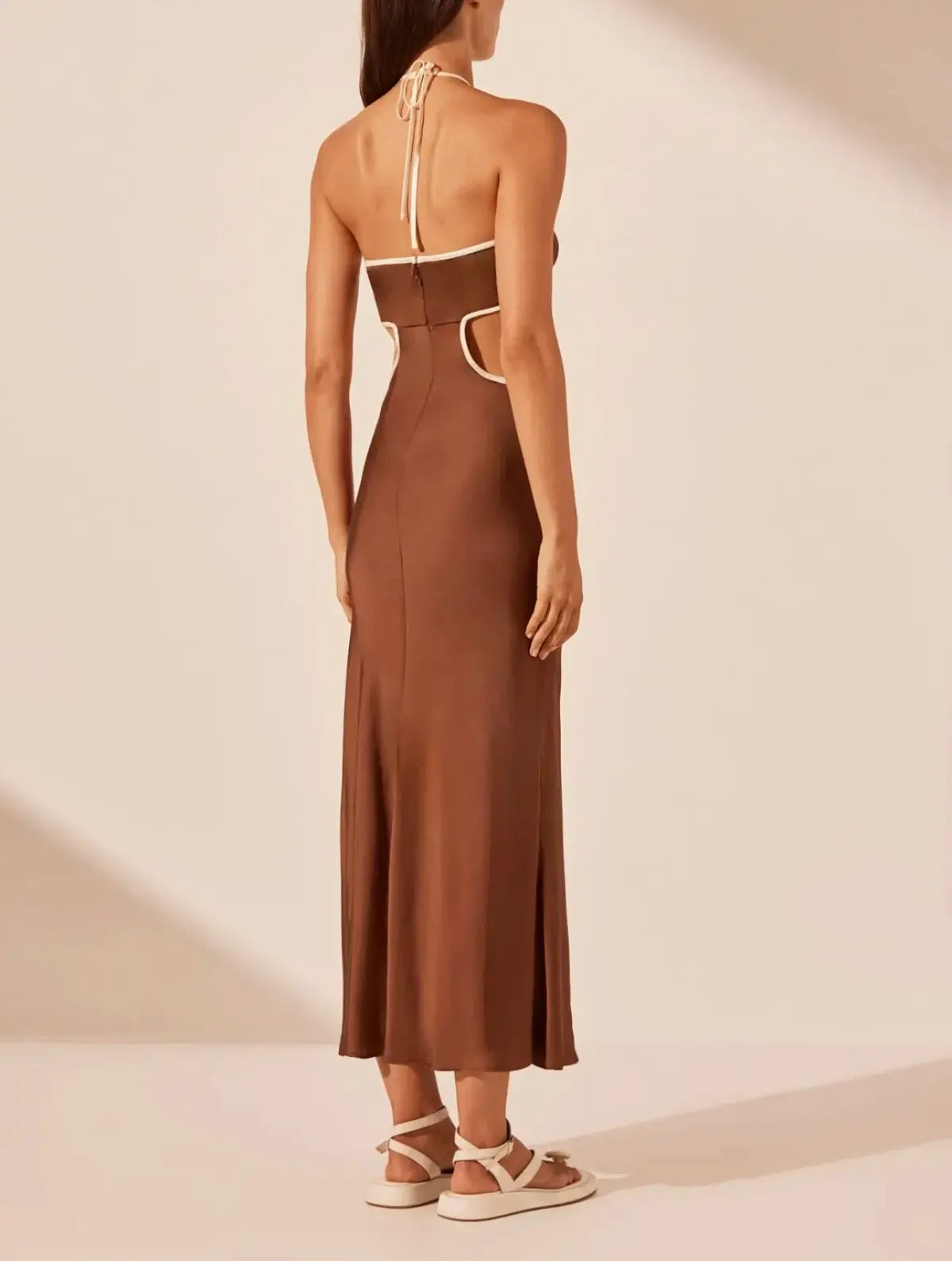 Shona Joy Contrast Halter Midi Dress Chocolate/Ivory Size 8 photo 5