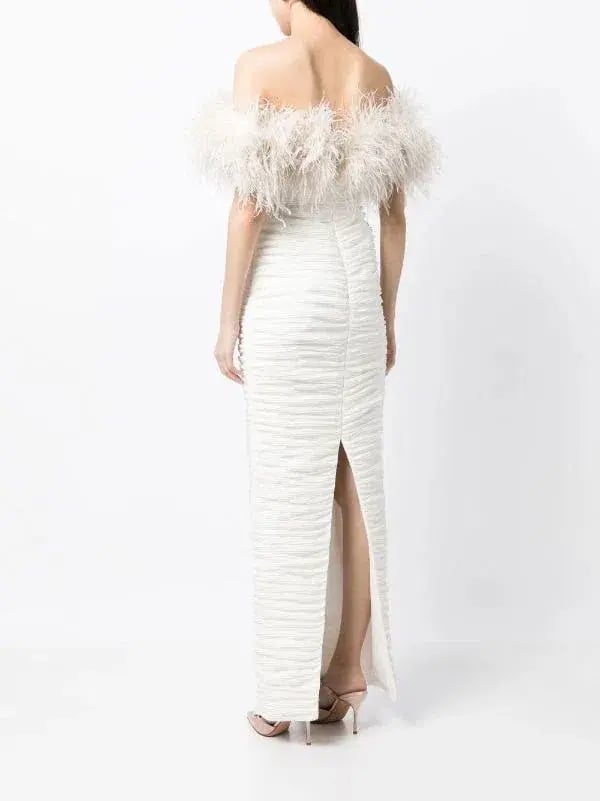 Rachel Gilbert | Zion ivory white, feather-trim Gown | White Size 10 photo 3