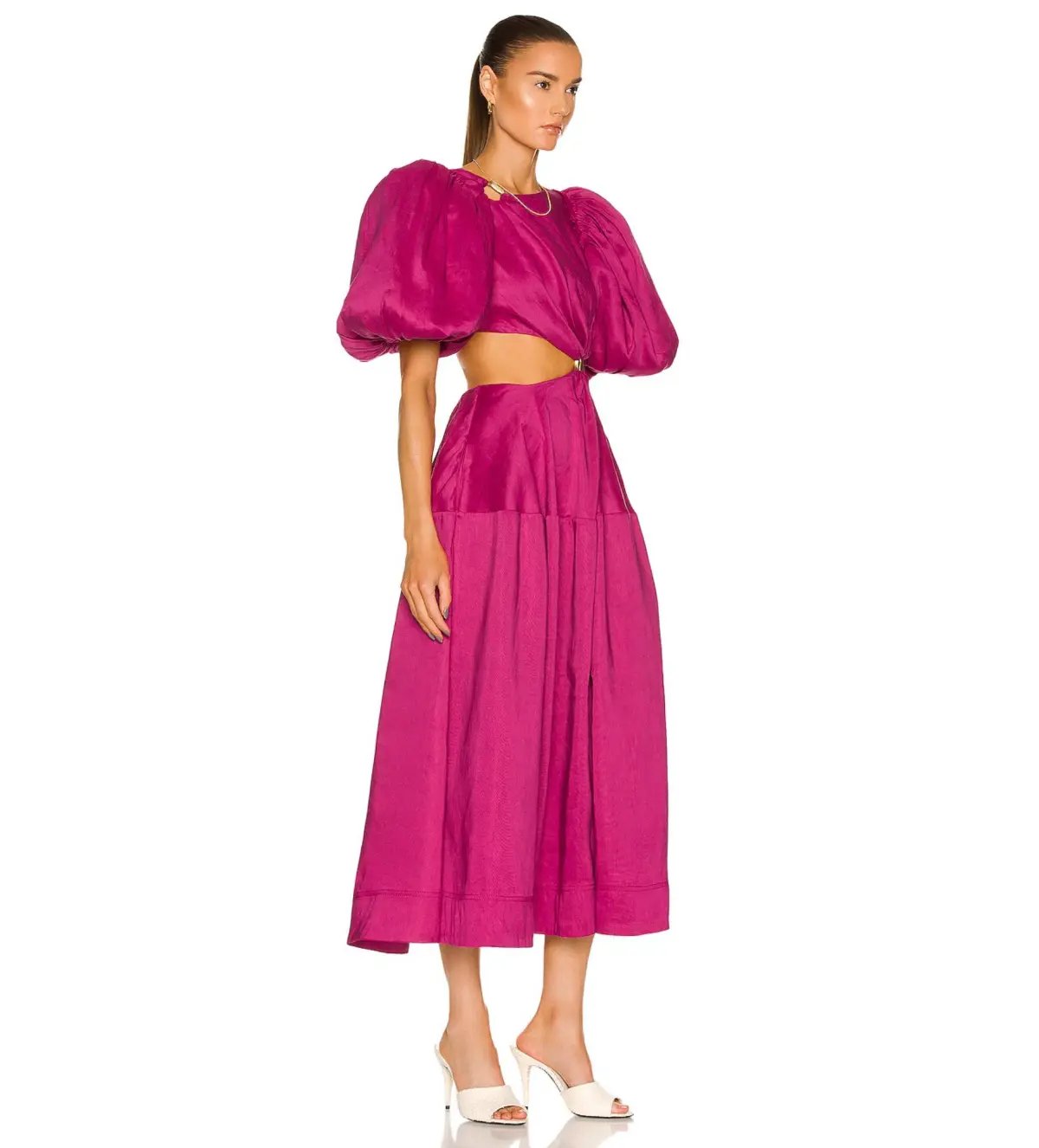 Aje Vanades Ring Cut Out Midi Dress in Magenta Pink Size 6 photo 2