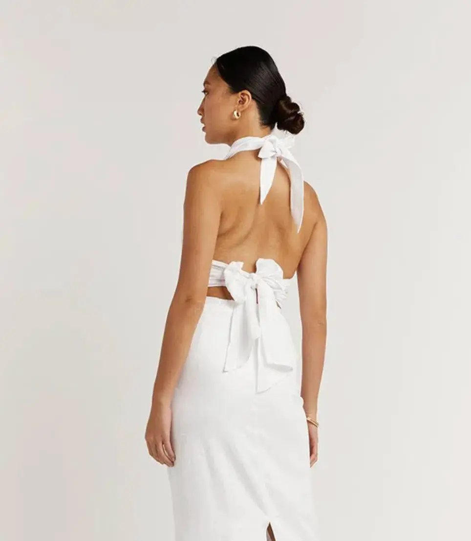 Dissh  Cleo White Linen Pant & Evie White Linen Cross Top Set White Size 12 photo 3