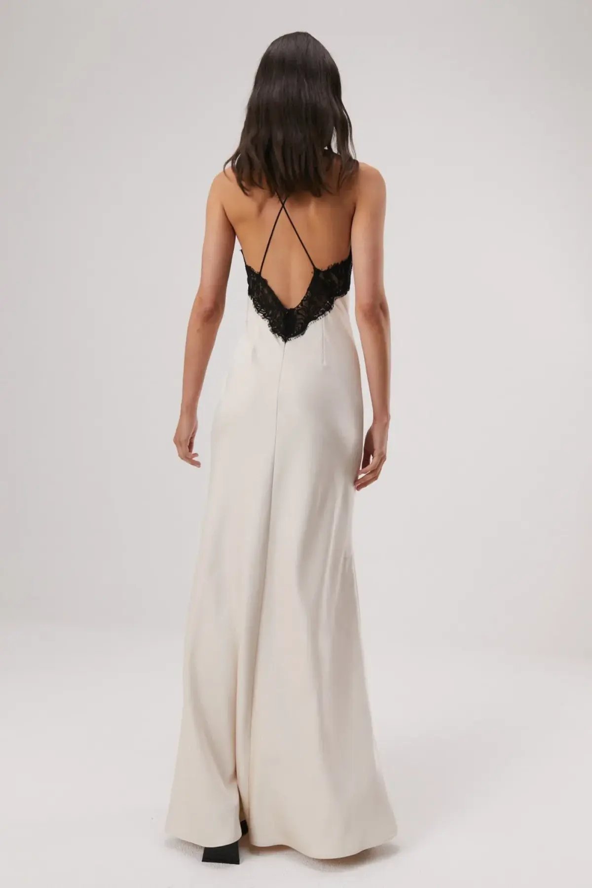 MISHA Eanna Lace Trim Slip Satin Maxi Dress Cream Size 10/M photo 2