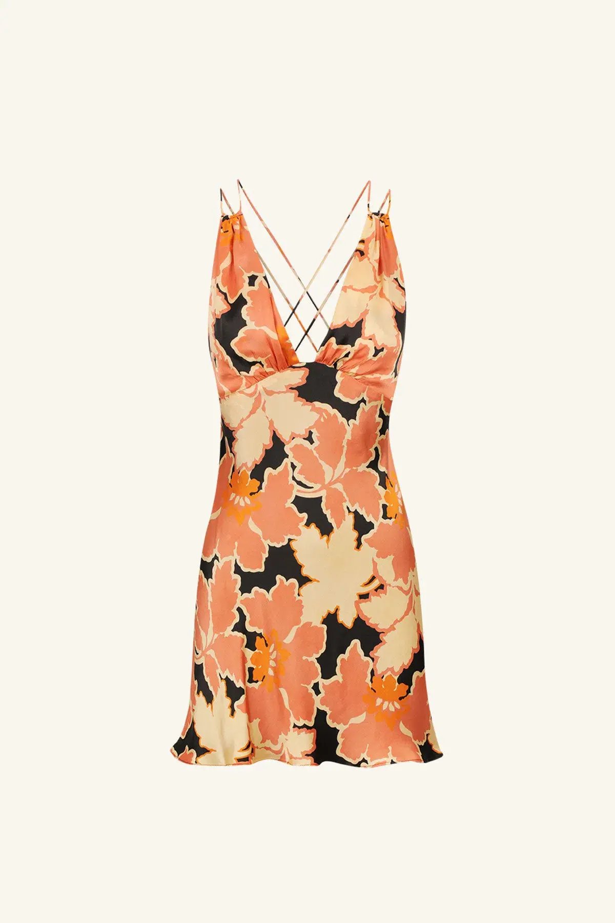 Shona Joy Rosa Silk Plunged Double Strap Mini Dress Coral/Pink Multi Size 8 photo 5