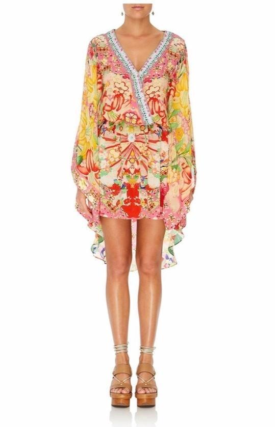 Camilla Kimono Kisses V neck Kimono Mini Dress With Tie Size 14 photo 2