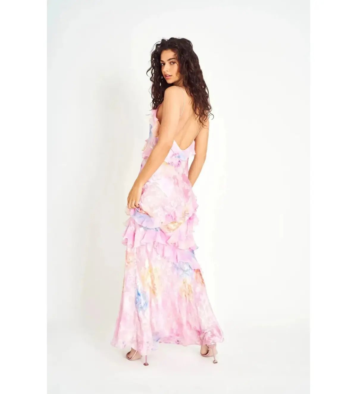 LoveShackFancy Rialto Floral Chiffon Maxi Dress Candy Sparkle Size XXS/AU 4 photo 3