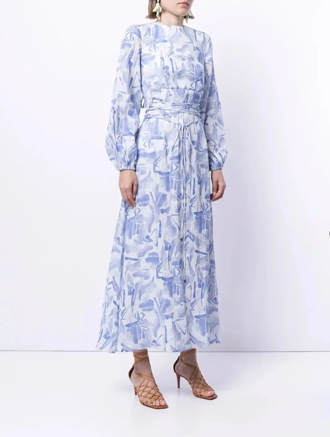 Rachel Gilbert Faris Abstract Print Dress Blue/White Size 3/AU 14 photo 3