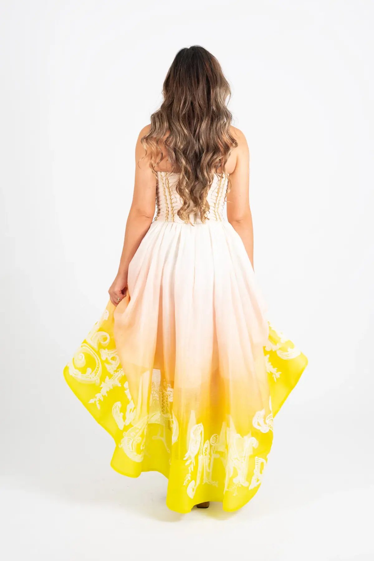 Zimmermann Wonderland Lace Up Midi Dress Sunset Ombre Size 0 / AU 8 photo 4