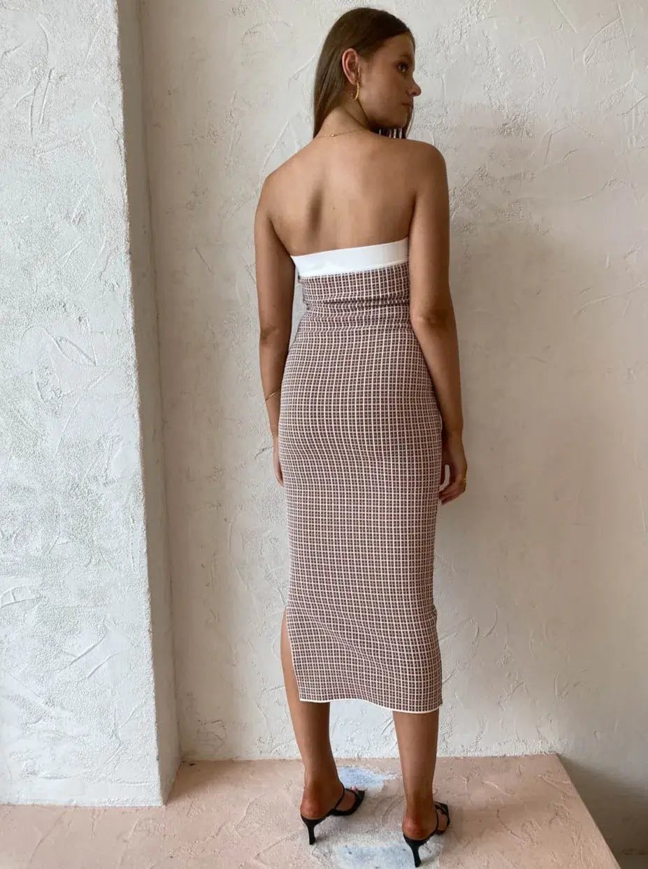 By Johnny Isabella Check Strapless Knit Print Size 6 photo 4