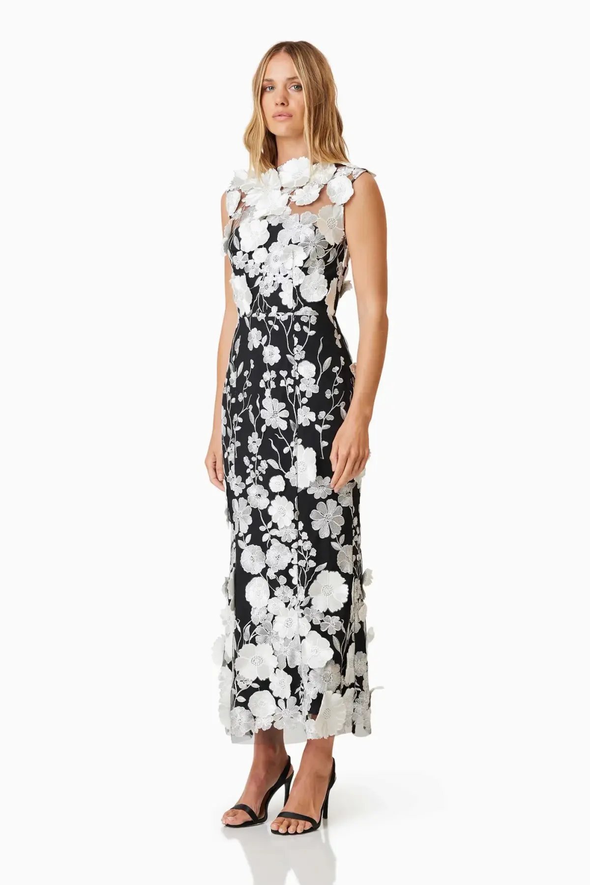 Elliatt Selene Cocktail Midi Dress Black Floral Size M / AU 10 photo 4
