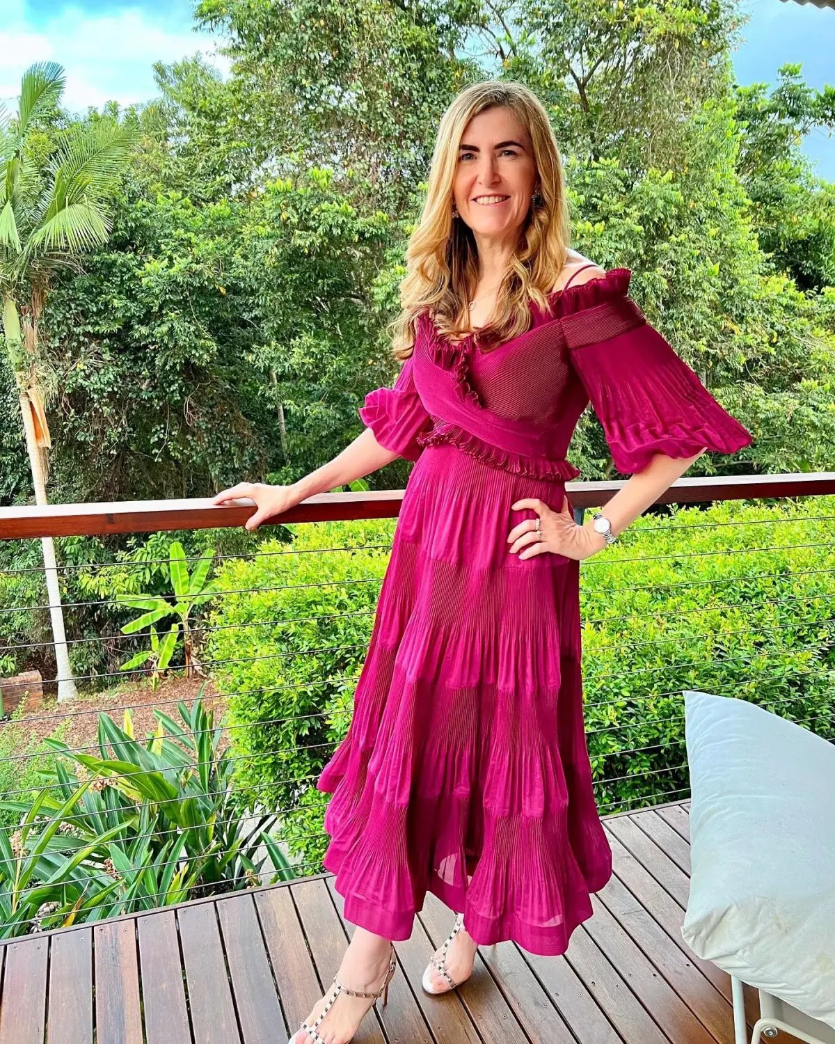 Zimmermann Pleated Off Shoulder Midi Dress Berry Size 2 / AU 12 photo 4