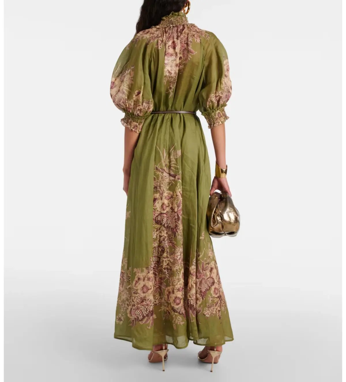 Zimmermann Ottie Swing Maxi Dress Khaki Floral Size 2/Au 12 photo 2