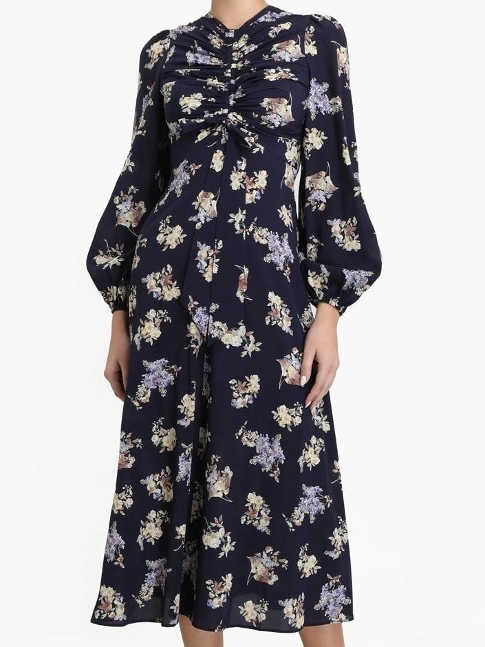 Zimmermann Sabotage Silk Rouched Midi Dress Ditsy Floral Size 8 photo 2