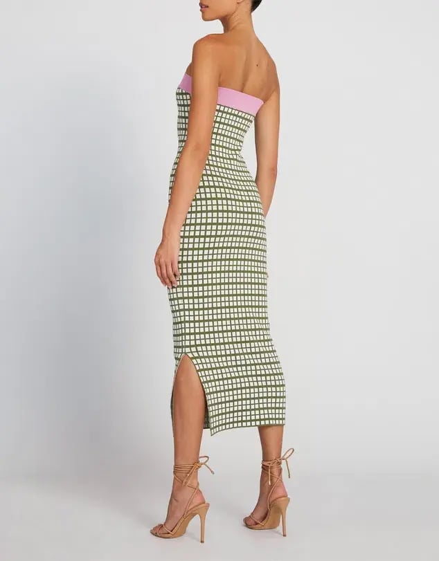 By Johnny Isabella Check Strapless Knit Dress Army Pink Size 6 photo 3