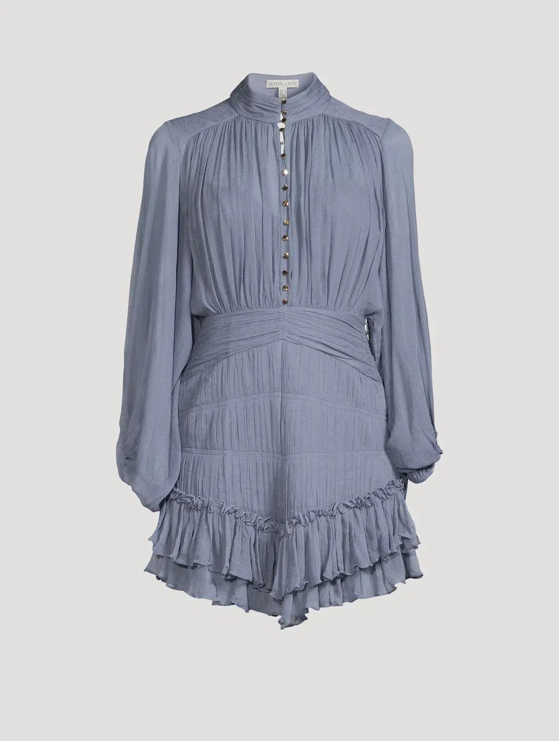 Shona Joy Kayla Button Up Ruched Mini Dress Blue Smoke Size 10 photo 6