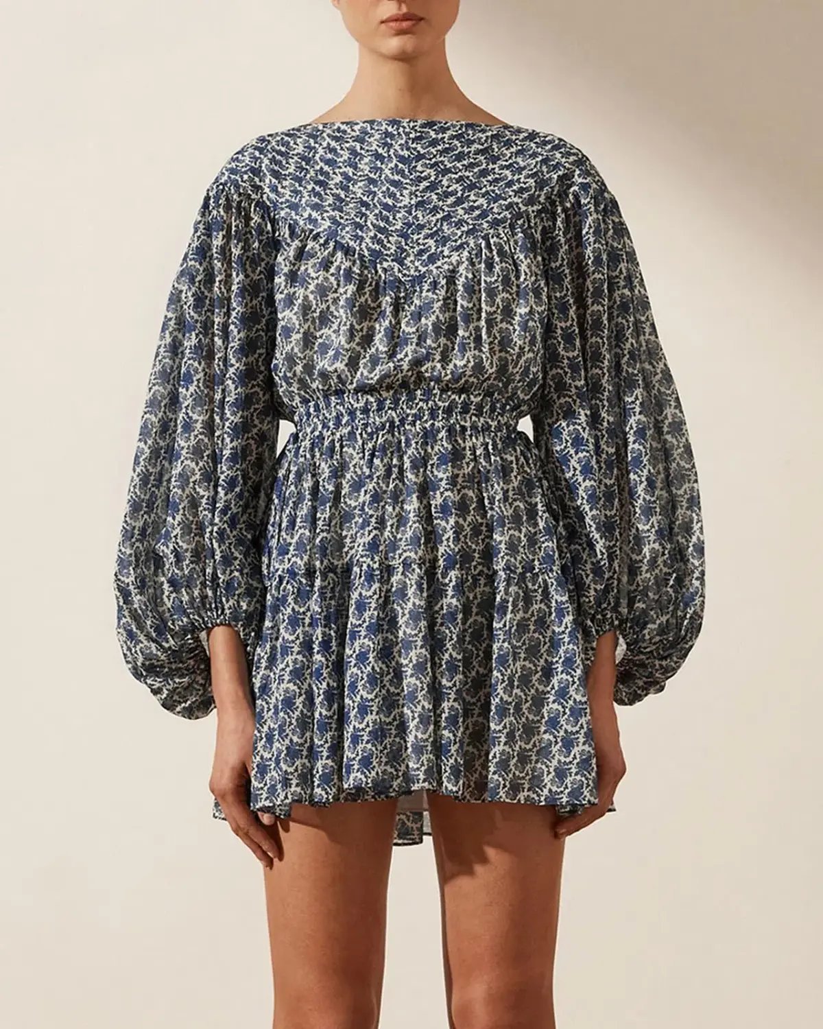 Shona Joy Daniela Pin Tuck Balloon Sleeve Mini Dress Print Size 6 photo 2