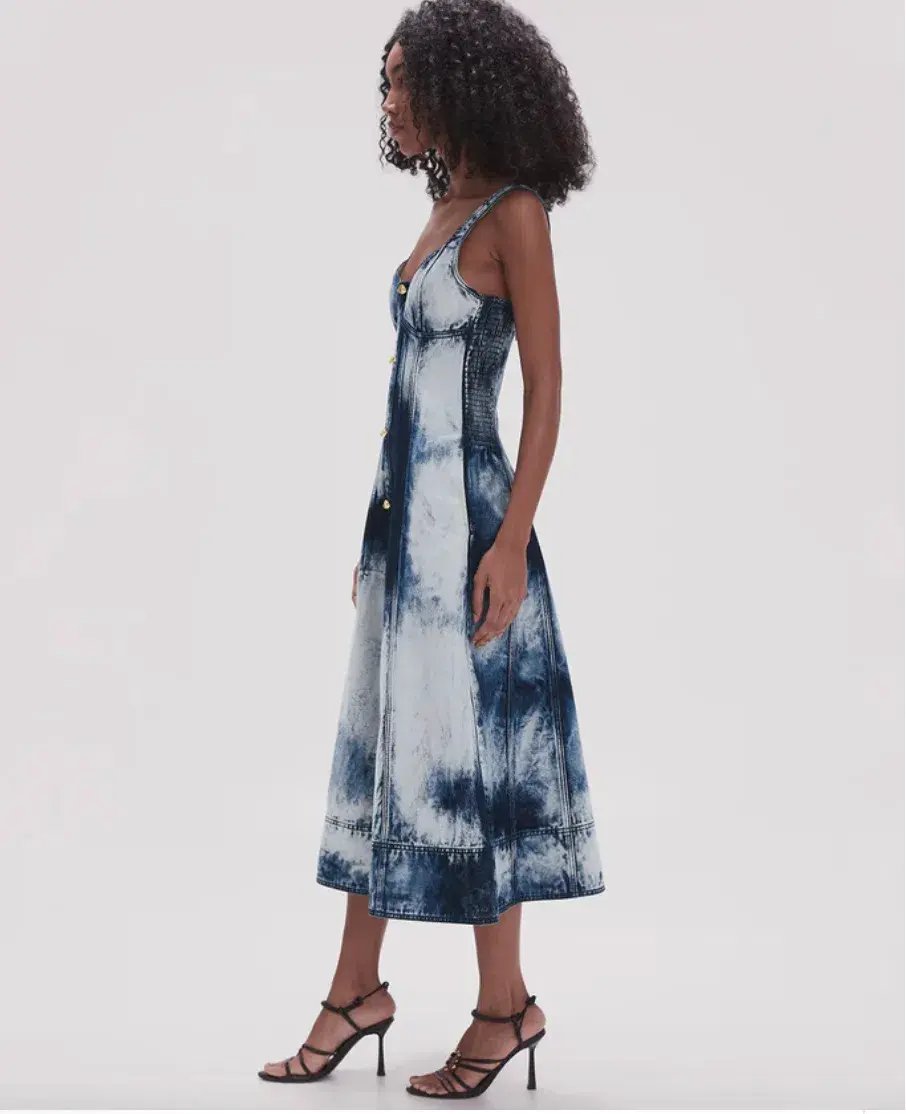 Aje Enigma Denim Midi Dress Tie Dye Indigo  Size 8 photo 4
