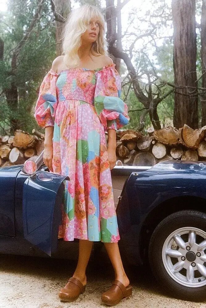 Spell Freda Shirred Midi Dress Multi Size M / AU 10 photo 2