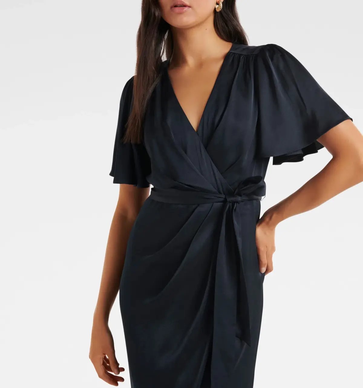 Forever New Carolina Satin Midi Dress in Navy Size 12 photo 2