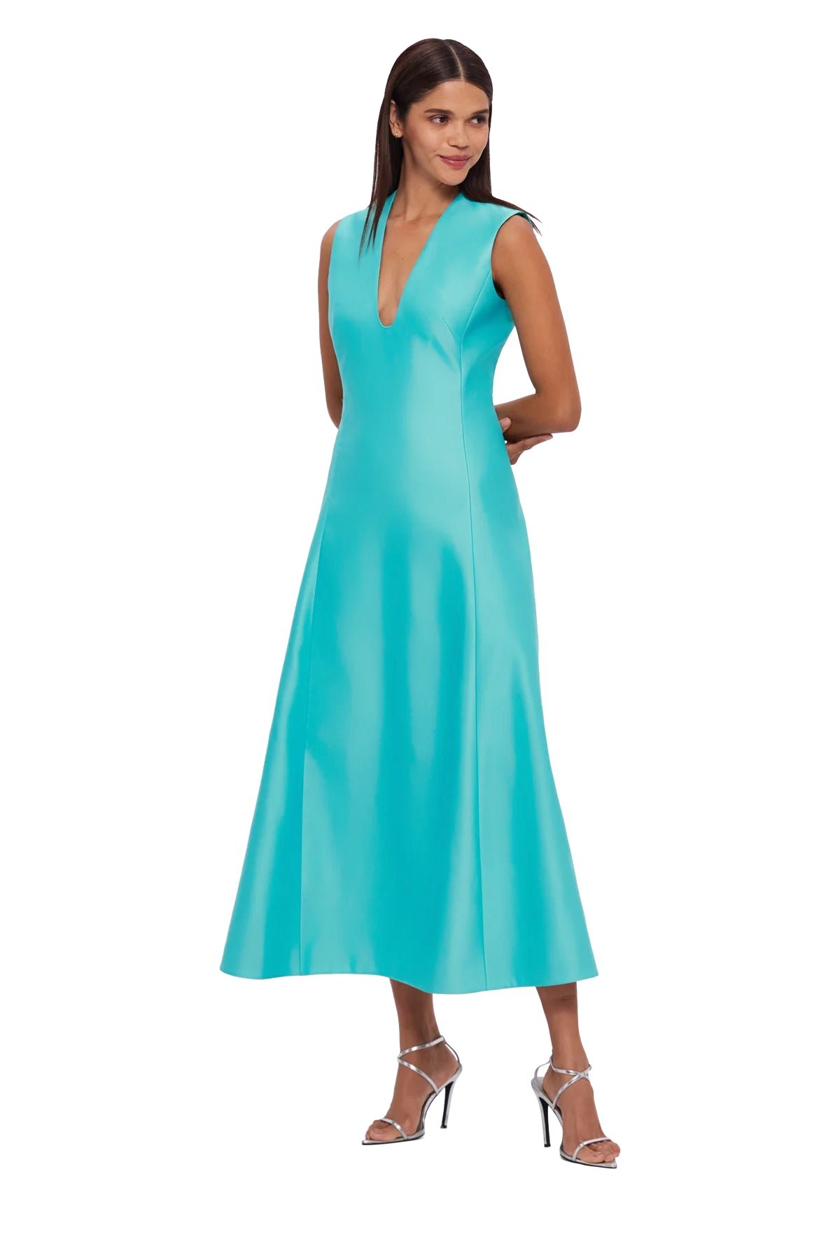 LEO LIN NICOLA V NECK MIDI DRESS - TURQUOISE photo 5