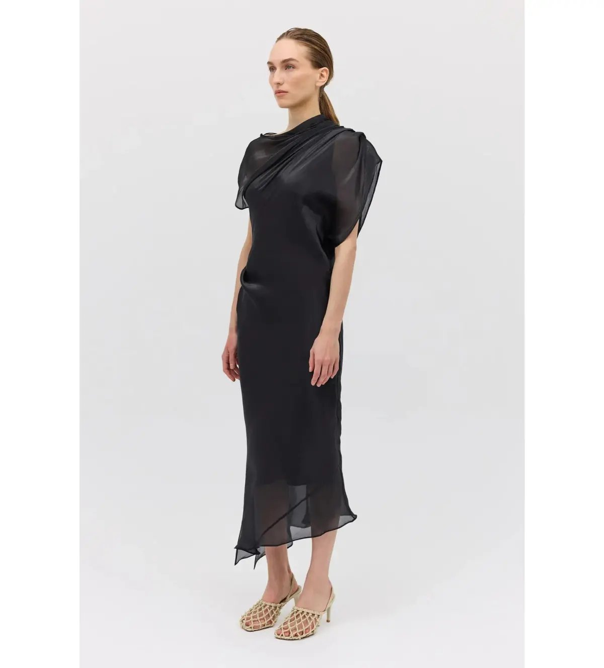 Bianca Spender Liquid Organza Decode Midi Dress Black Size AU 8 photo 2