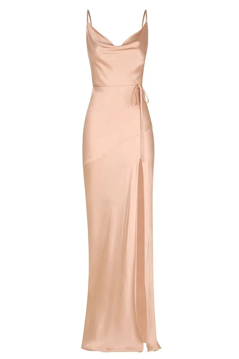 Shona Joy La Lune Bias Cowl Maxi Dress with Split and Tie in Desert Rose Size 16 photo 3