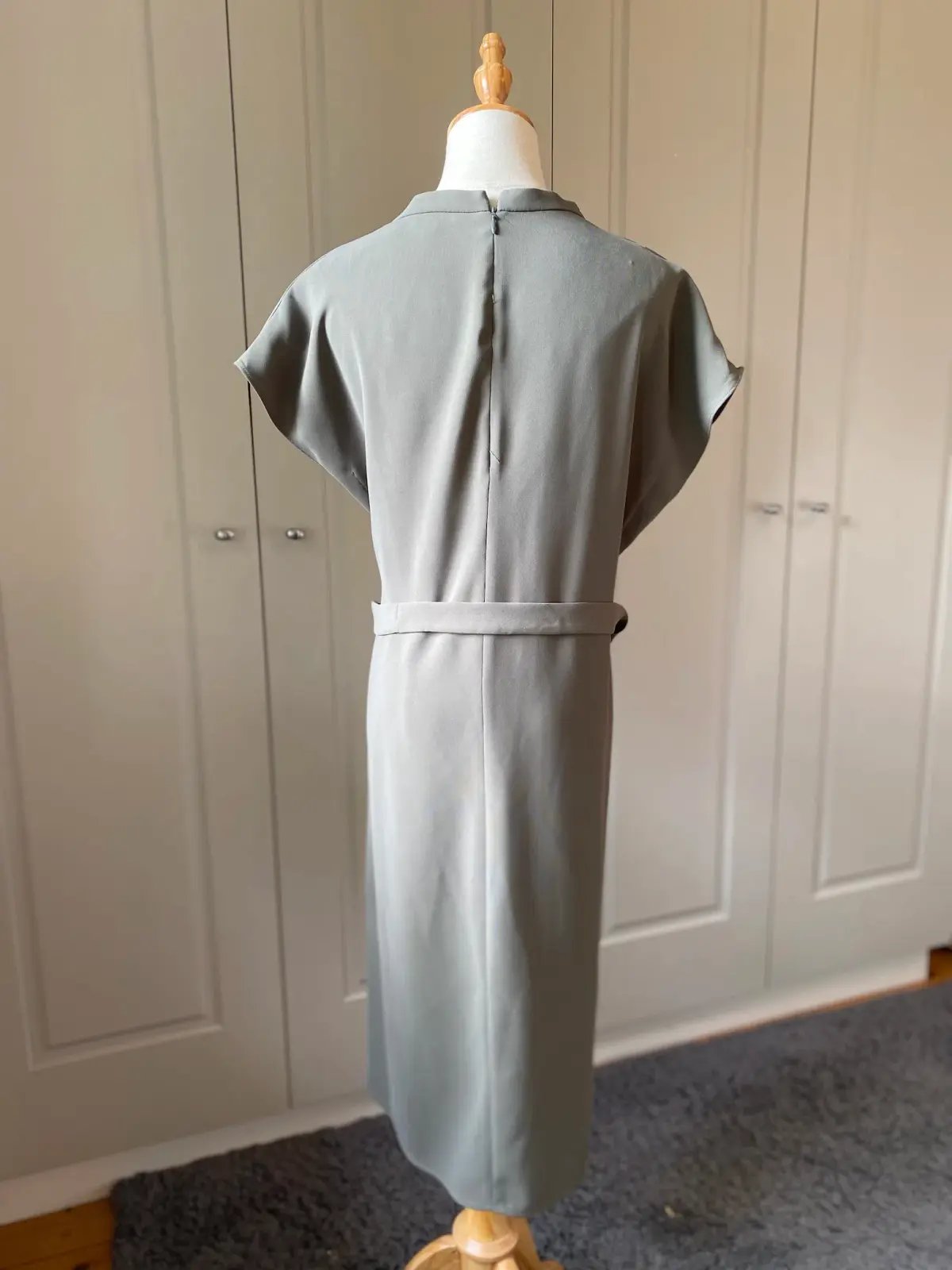Veronika Maine Drapey Weave Drape Neck Midi Dress Khaki Size 14 photo 4