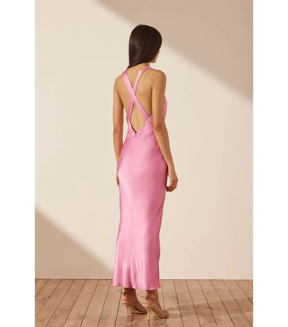 Shona Joy Arienzo Plunged Cross Back Midi Dress Pink Size AU 10 photo 4