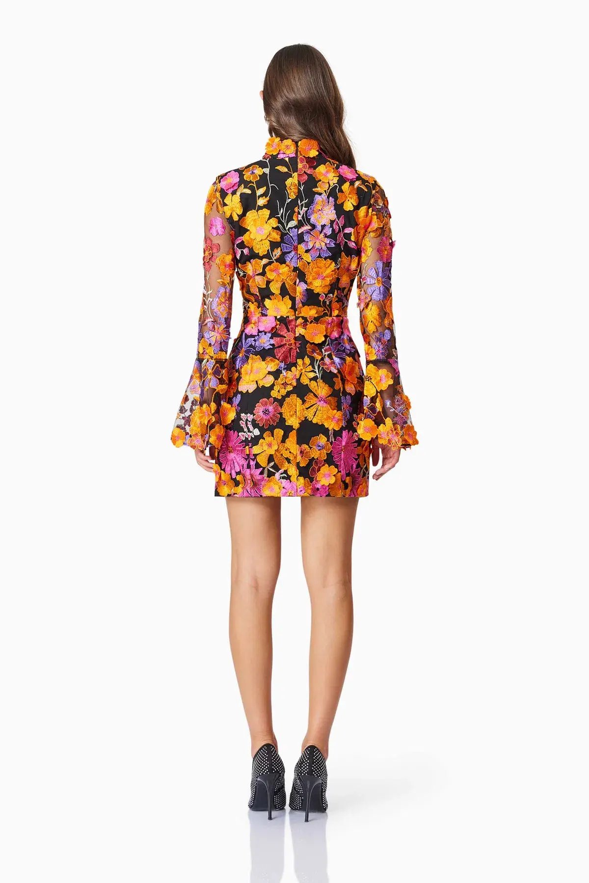 Elliatt Alessandra Floral Long Sleeve Mini Dress in Orange Multi Size photo 3